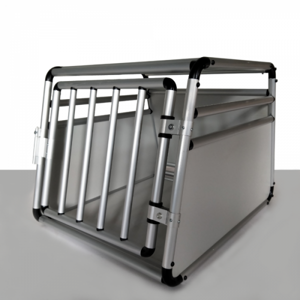Hundetransportbox -Aluminium- MDF-Leichtgrau- Runde Rohre 90x65x69cm